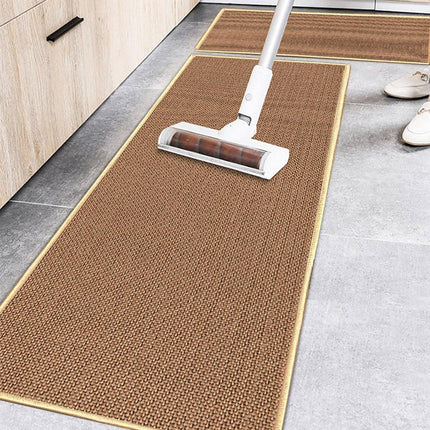 2PCS Absorbent Kitchen Floor Mat Non Slip Foldable Linen Rug with Rubber Backing