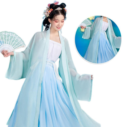 Hanfu Cyan Beizi Coat Traditional Chinese Outerwear for Spring and Summer
