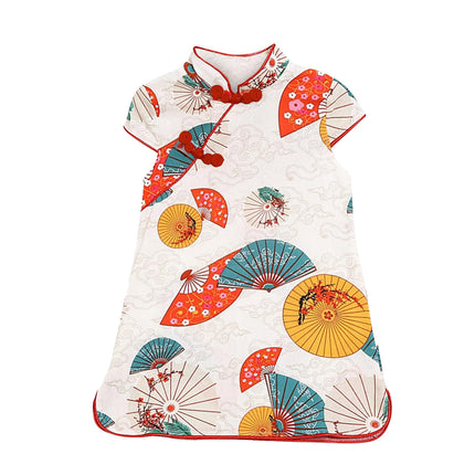 Ethnic Style Lady Tang Suit Dress Printed Cheongsam for Girls