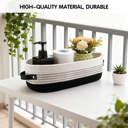 Oval Leather Handle Storage Basket Durable Fabric for Bedroom Closet Organizing