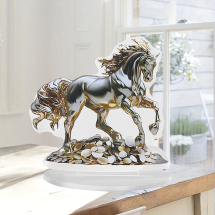 Acrylic Table Decoration Golden Horse on Coin Waterproof Wear Resistant Ornament