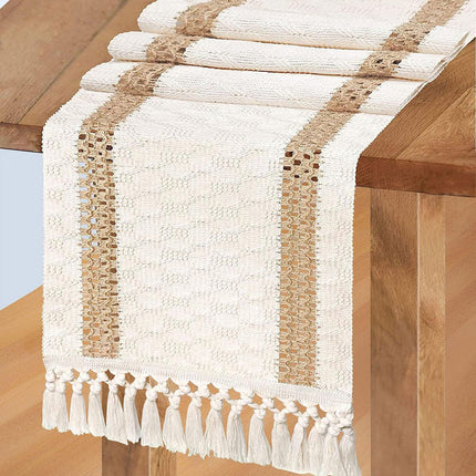 Cotton Linen Table Runner with Knot Tassel Bed End Towel Long Tablecloth Mat