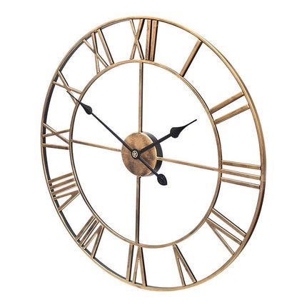 Home Retro Living Room Wrought Iron Wall Clock Nordic Decorative Clock Round Rome Mute Clock