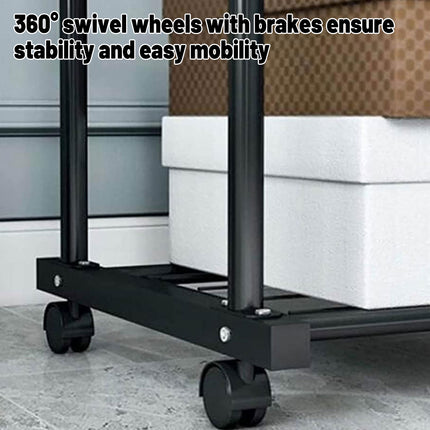 3-Tier Adjustable Height Rolling Clothes Rack Retractable Moveable with Wheels