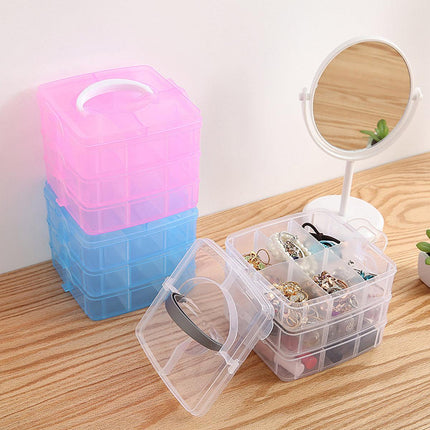 Portable Plastic Jewelry Organizer Box Three layers Detachable Makeup Storager