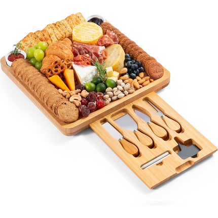 Bamboo Cheese Cutting Board Knife Gift Set Wooden Charcuterie Meat Serving Tray
