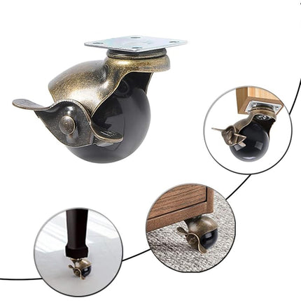 4PCS Bronze Furniture Caster Wheels Spherical PP Sofa Brake Universal Roller Set