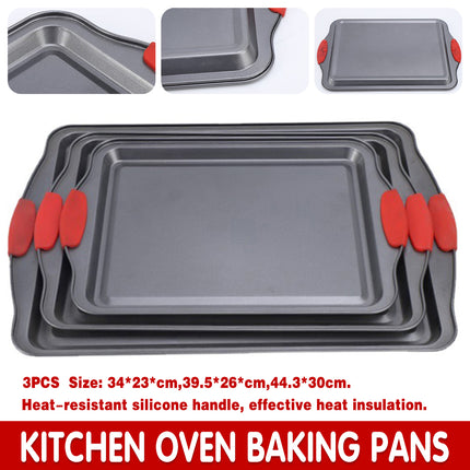 3PCS High Temp Non Stick Home Baking Tray Oven Safe Durable for Cakes Breads
