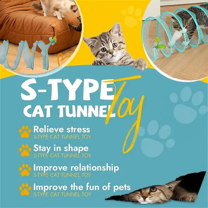 Cat Tunnel Toy Set Collapsible Cat Tube with Teaser Wand Feather Toy Indoor Play
