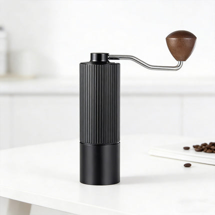 Hand Crank Coffee Grinder Stainless Steel Burr Mill Portable Black Wood Knob