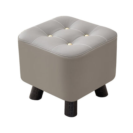 Small Upholstered Stool Square Ottoman Wood Legs Waterproof Leather Footrest