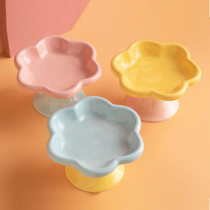 Flower Ceramic Cat Bowl Pet Food Bowl Snack Tray for Cats and Small Pets Feeding