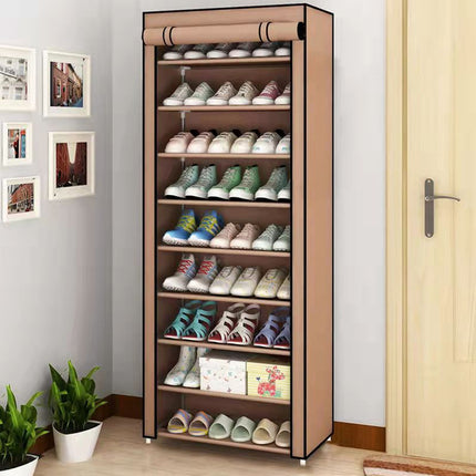 10 Tier Shoe Rack Stainless Steel Frame Non Woven Fabric for Shoe Storage Use