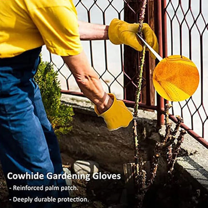 Golden Yellow Cowhide Work Gloves Full Finger Gardening DIY Home Maintenance Use