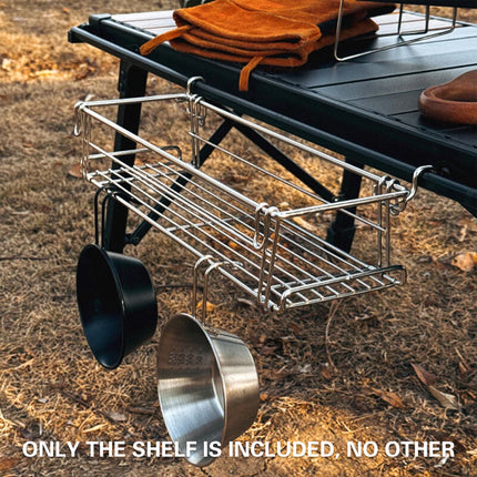 Folding Table Extension Rack Outdoor Camping Storage Shelf With Hanging Basket