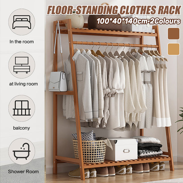 Bamboo Modern Style Floor Standing Coat Rack Home Decor Storage Organizer
