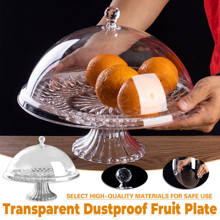 Transparent Fruit Plate with Lid Dustproof Display Stand Pedestal Fruit Bowl for Kitchen