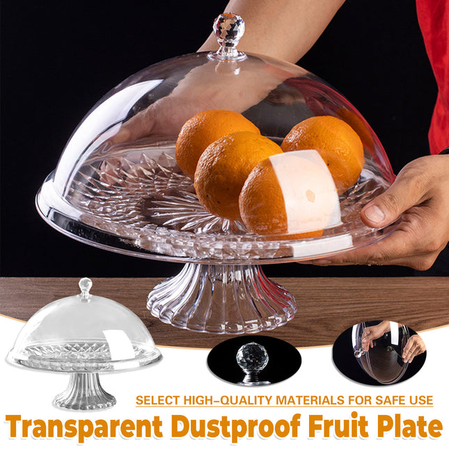 Transparent Fruit Plate with Lid Dustproof Display Stand Pedestal Fruit Bowl for Kitchen