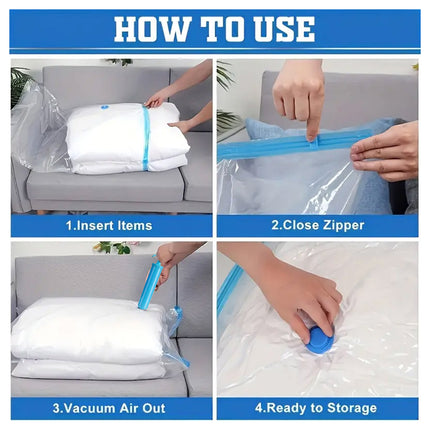 6PCS Vacuum Storage Bags Clear Space Saving for Clothes Bedding Travel Use