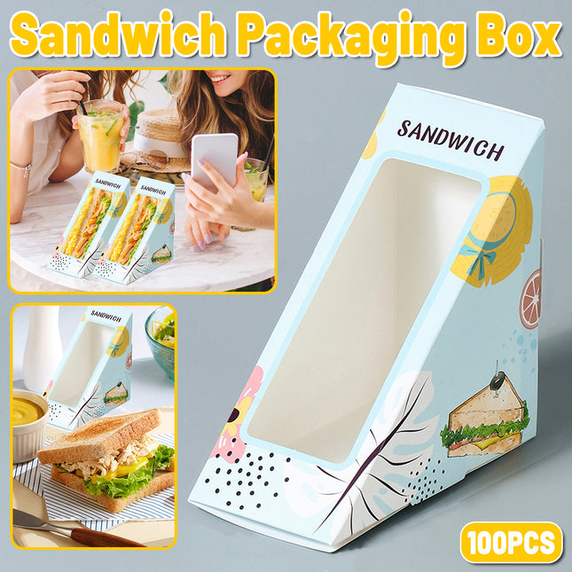 100pcs Triangle Window Sandwich Boxes Kraft Food Packing Takeaway Containers