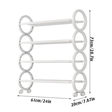 Movable Simple Shoe Rack 4Tier with Wheels for Entryway Hallway Space Saving