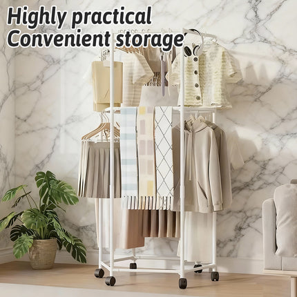 Floor-Standing Rotating Clothes Rack with Wheels Mobile Thickness Steel Pipe