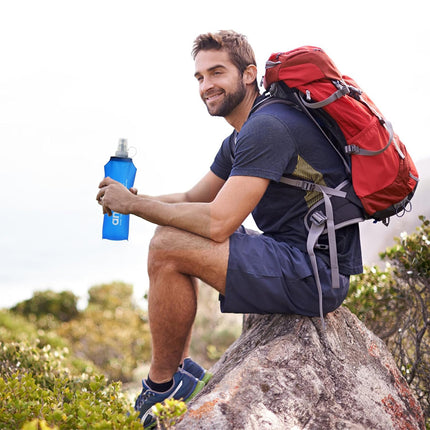 Collapsible Water Bottle 500ml Soft TPU with Straw Foldable Running Hiking