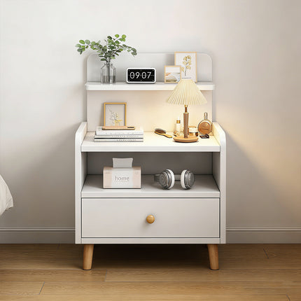 Minimalist Bedside Table 40cm White 1 Drawer or Khaki 2 Drawer with Open Shelf