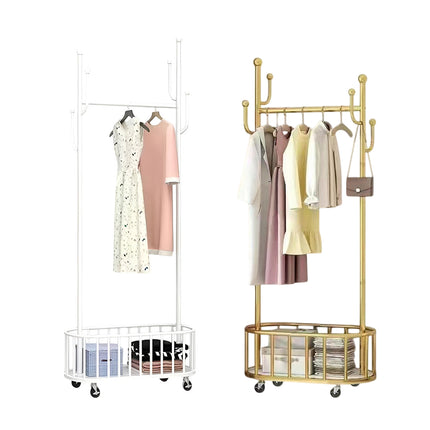 Home Floor Standing Movable Wheeled Hat Coat Rack Sturdy Durable Space Saving