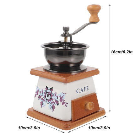 Hand Crank Coffee Grinder Vintage Ceramic Wood Manual Mill 10 x 10 x 16cm