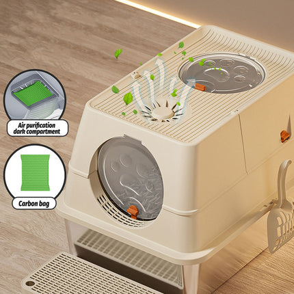 Cat Litter Box Fully Enclosed Flip Top Design Large Size Covered Toilet for Pets
