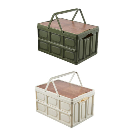 Camping Folding Car Trunk Storage Box Wooden Lid Outdoor Fishing Organizer Box