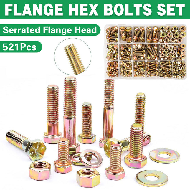 521pcs 8.8 Grade Zinc Plated Flange Bolt Nut Washer Assortment Kit M6 M8 M10