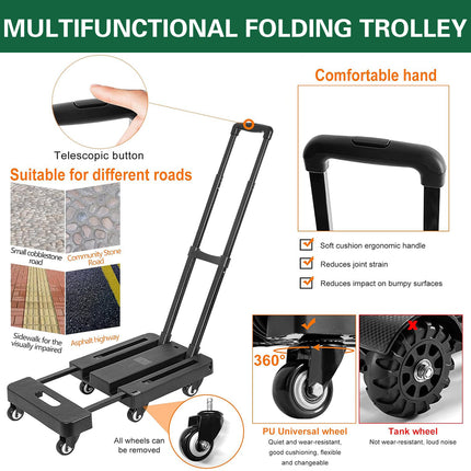 Foldable Trolley Cart Pull Rod Plastic Universal Wheel Shopping Carrier Use