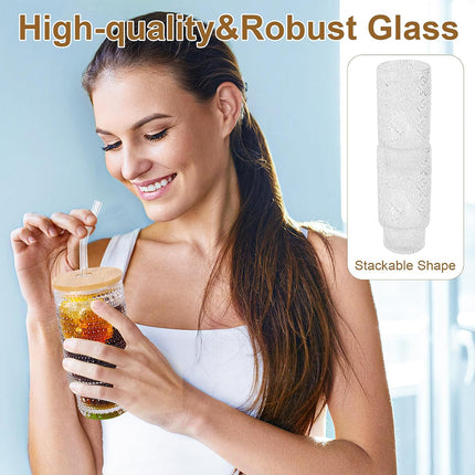 4PCS 11OZ Juice Cup with Lid and Straw Creative Glass Drink Cup for Home Office