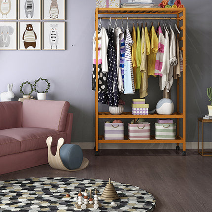 Floor Standing Clothes Rack Movable with Wheels for Home Bedroom Storage Use