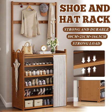 6 Tier Multi Function Fabric Curtain Shoe Rack Clothes Hanger Home Enterway AU