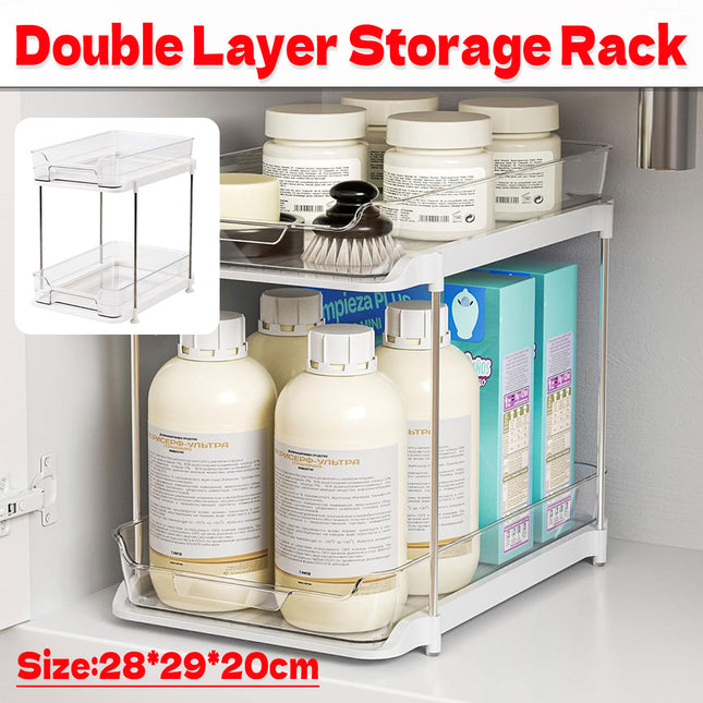 White Double Shelf Cosmetics Storage Box Large Capacity Desktop Organizer Stand