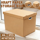 5PCS Kraft Paper Storage Box with Lid 80L Portable for Clothes Books Home Office