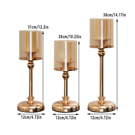 3PCS Light Luxury Style Candlestick Alloy and Glass Material Home Decor Durable
