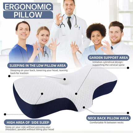 Memory Foam Neck Pillow Ergonomic Slow-Rebound with Tencel Mesh Cover
