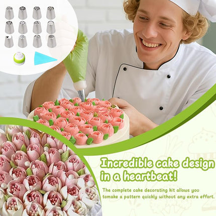 Russian Piping Tips Cake Decorating Set - 14 or 32 PCS Stainless Steel Nozzles