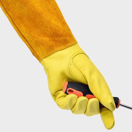 Long Cuff Cowhide Garden Gloves Protective Work Gloves for Gardening Pruning