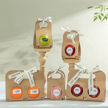 50PCS Kraft Paper Packaging Box Fruit Gift Bag Single Double Handle for Party