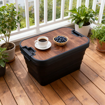Outdoor Foldable Storage Box 30L with Wooden Lid Table Camping Picnic Car Boot
