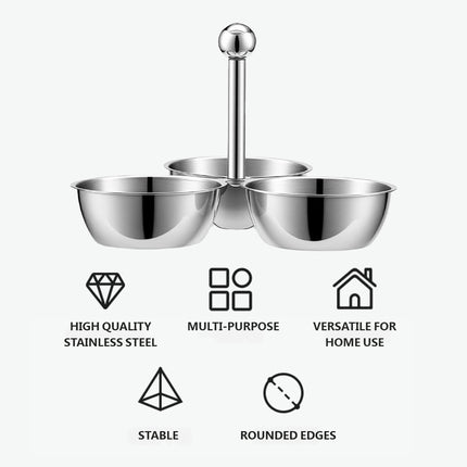 Stainless Steel 3 Bowl Snack Serving Tray Handle