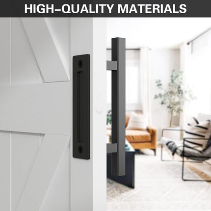 Black Carbon Steel Door Handle Easy to Install Durable Sturdy for Home Barn Door