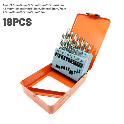 19pcs Straight Shank Twist Drill Bit Set High Speed Steel Metal Drilling Tool