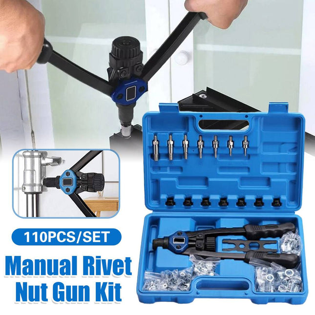 110-Piece Manual Rivet Nut Gun Kit - Hand Riveter Set with Storage Case