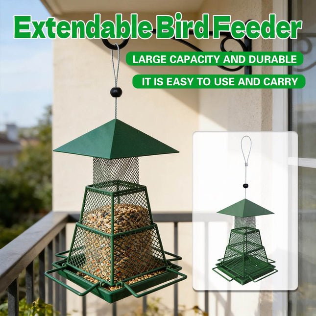 Metal Bird Feeder Outdoor Hanging Garden Wild Bird Gazebo Roof Retractable Wire